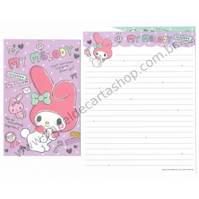 Ano 2014. Kit 2 Conjuntos de Papel de Carta My Melody Hello My Friend Sanrio