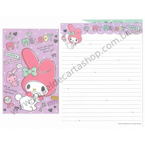 Ano 2014. Kit 2 Conjuntos de Papel de Carta My Melody Hello My Friend Sanrio