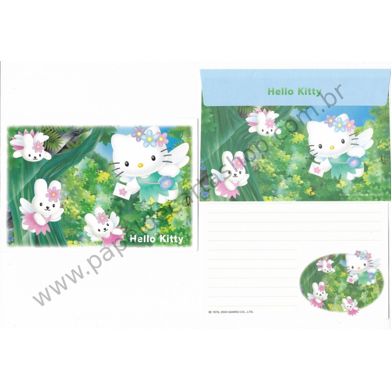 Ano 2003. Conjunto de Papel de Carta Hello Kitty Regional Post Angel Sanrio