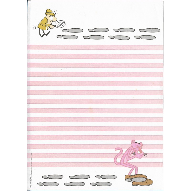 Ano 1986. Papel de Carta Antigo Pantera Cor-de-Rosa PRW1