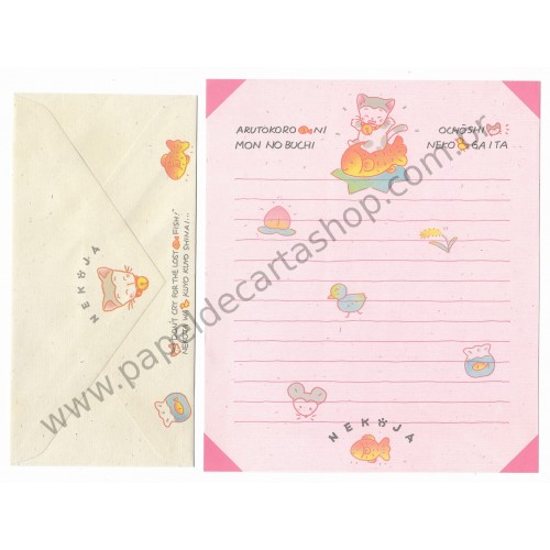 Conjunto de Papel de Carta Antigo (Vintage) Nekoja Gold Fish - Japan