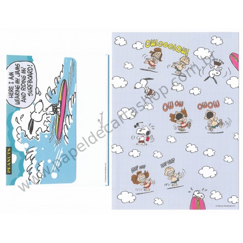 Conjunto de Papel de Carta Snoopy Surfboard - Vintage Peanuts Hallmark