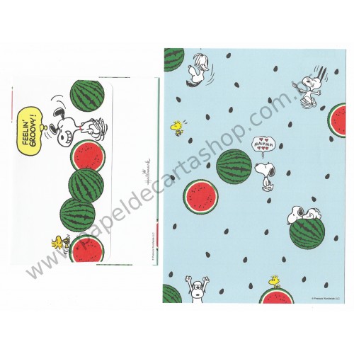 Conjunto de Papel de Carta Snoopy Watermelon2 - Vintage Peanuts Hallmark