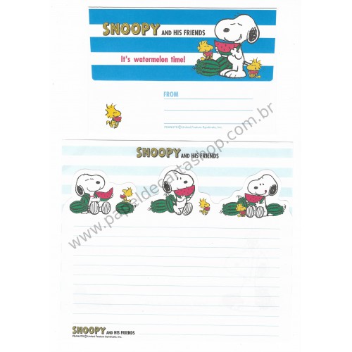 Conjunto de Papel de Carta VINTAGE Snoopy It's Watermelon Time - Peanuts Inc