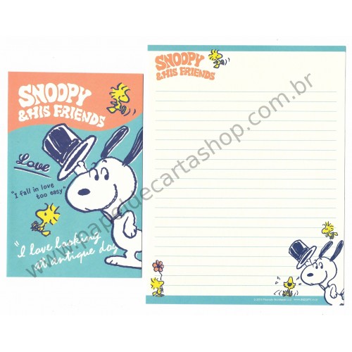 Kit 2 Conjuntos de Papéis de Carta Snoopy I fall in love too easy - Peanuts Japão 2015