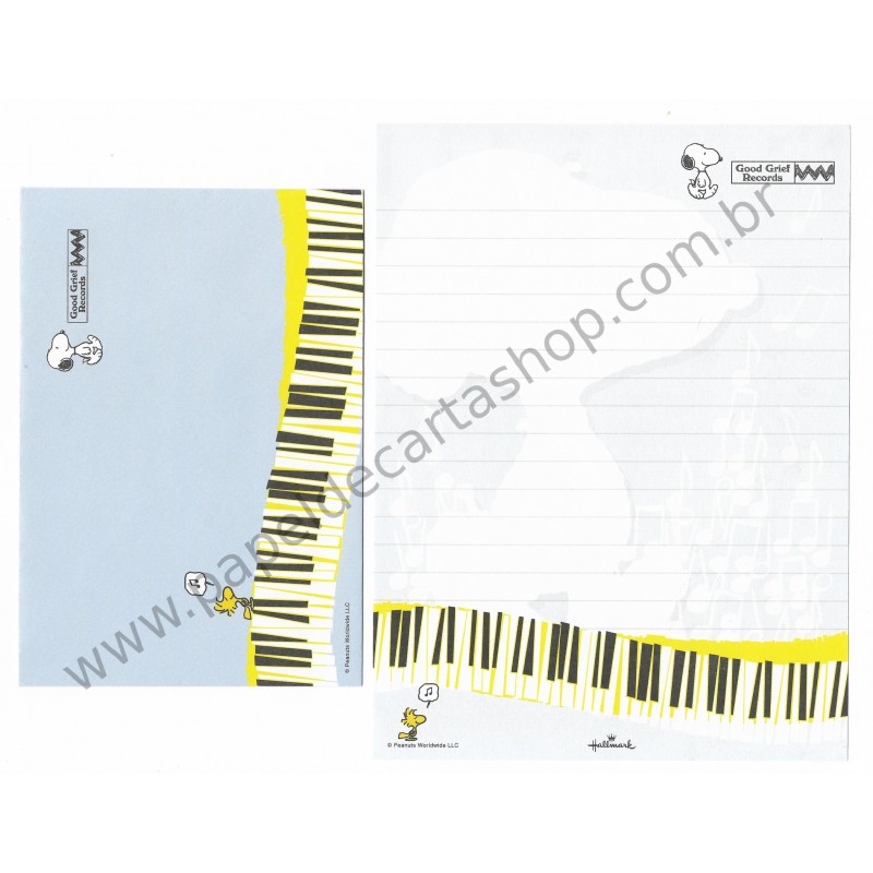 Conjunto de Papel de Carta Snoopy Good Grief Records Peanuts Hallmark