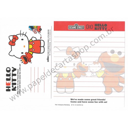 Ano 2010. Kit 4 Conjuntos de Papel de Carta Hello Kitty & Sesame Street CVM Sanrio