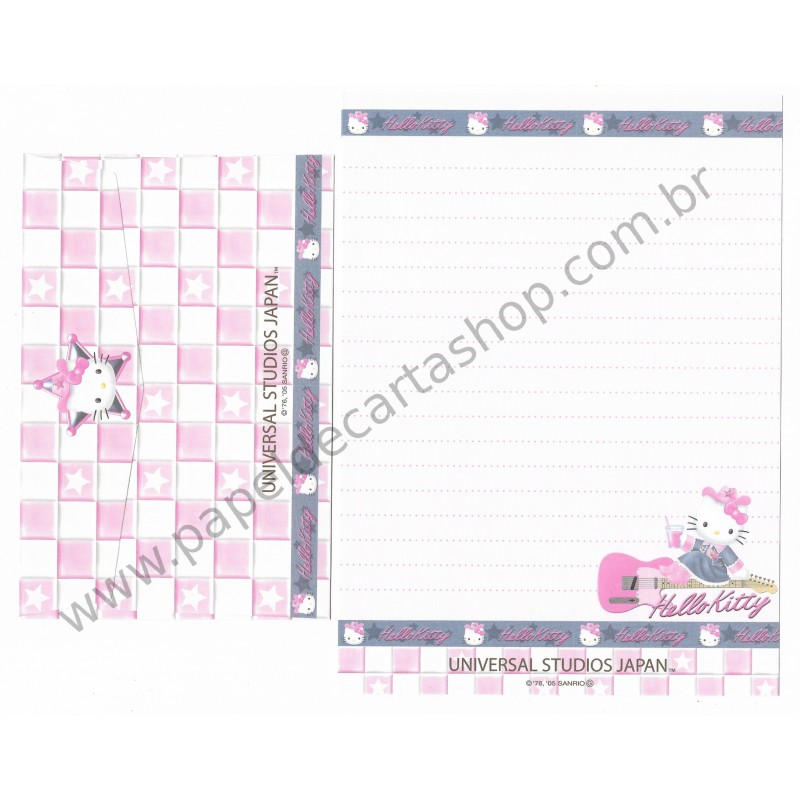 Ano 2005. Conjunto de Papel de Carta Hello Kitty Universal Studios Japan Sanrio