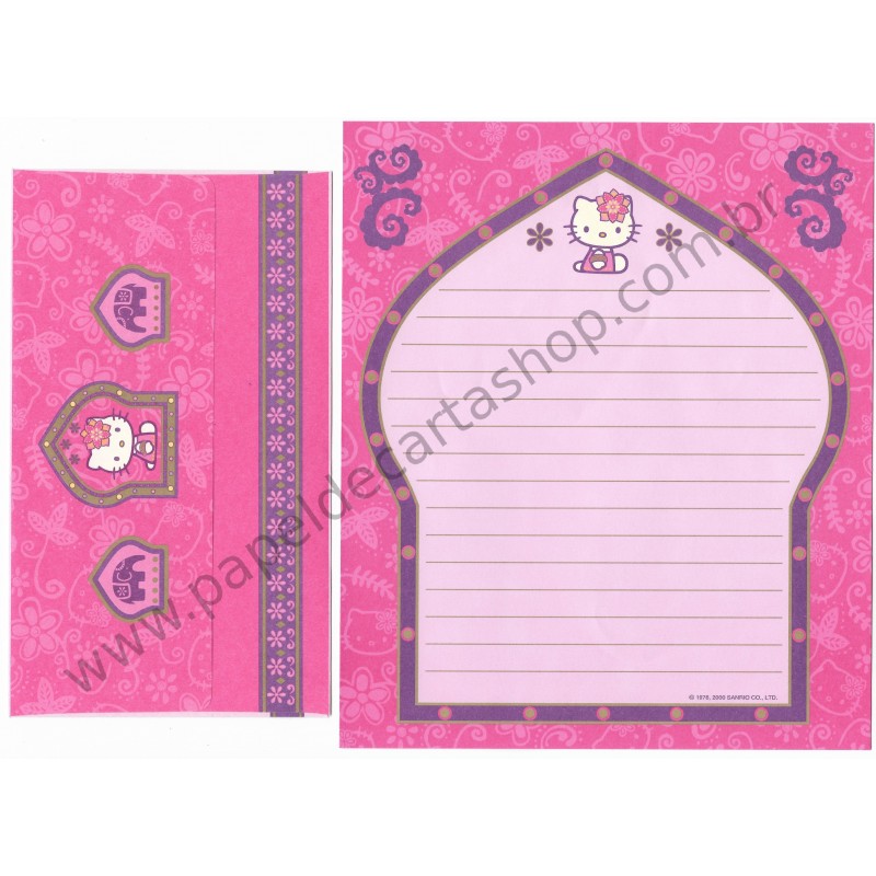 Ano 2000. Conjunto de Papel de Carta Kitty Indiana Sanrio