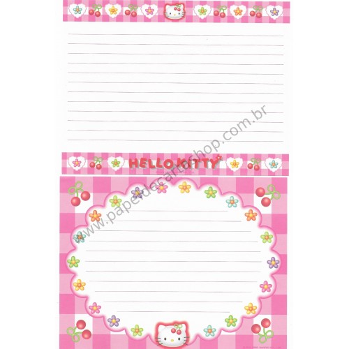 Ano 1998. Conjunto de Papel de Carta Hello Kitty Xadrez 1 Sanrio