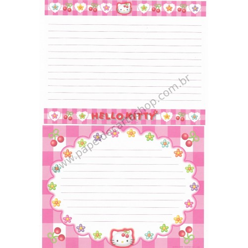 Ano 1998. Conjunto de Papel de Carta Hello Kitty Xadrez 1 Sanrio