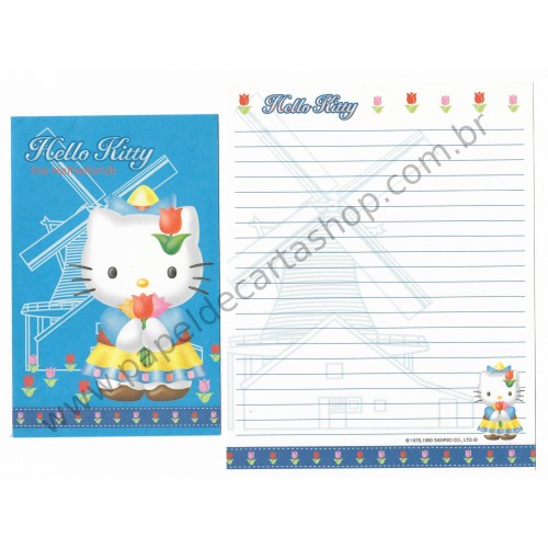 Ano 1999. Conjunto de Papel de Carta Hello Kitty Especial Holanda Sanrio