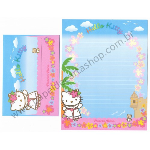 Ano 2003. Conjunto de Papel de Carta Hello Kitty Puerto Rico Sanrio