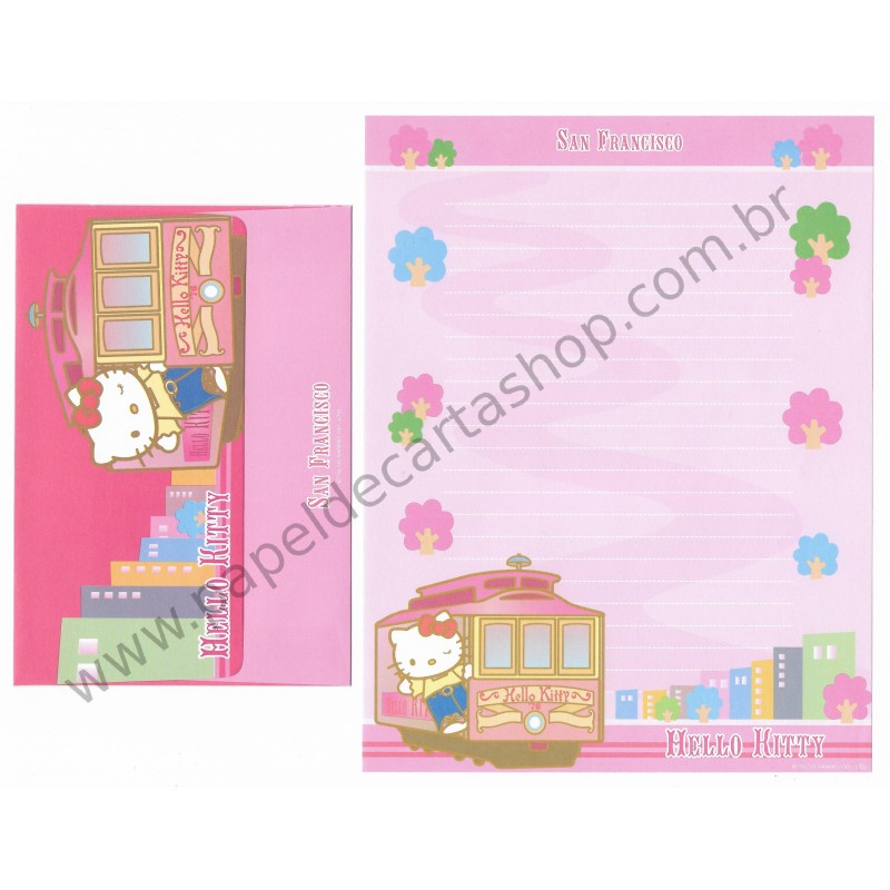 Ano 2003. Conjunto de Papel de Carta Hello Kitty San Francisco CRS Sanrio