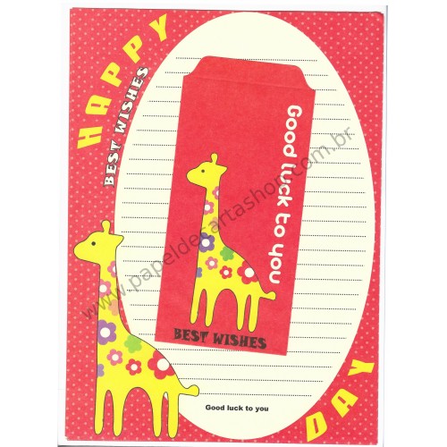 Conjunto de Papel de Carta Importado Best Wishes Giraffe CVM