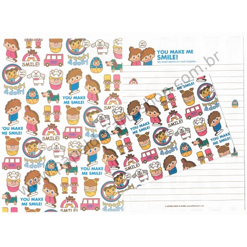 Conjunto de Papel de Carta Woody & Dolly Smile! - Art-Box Korea
