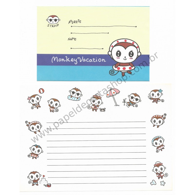 Conjunto de Papel de Carta Importado Monkey Vacation - Japan