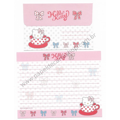 Ano 2004. Conjunto de Papel de Carta Hello Kitty Cup Sanrio