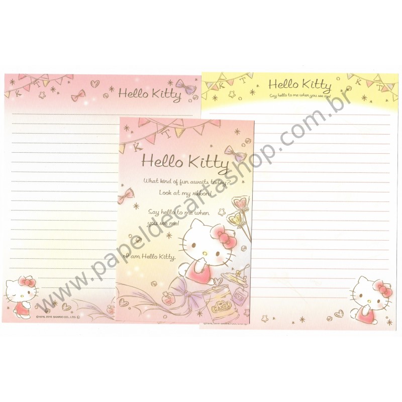 Ano 2015. Kit 2 Conjuntos de Papel de Carta Hello Kitty Fun Sanrio