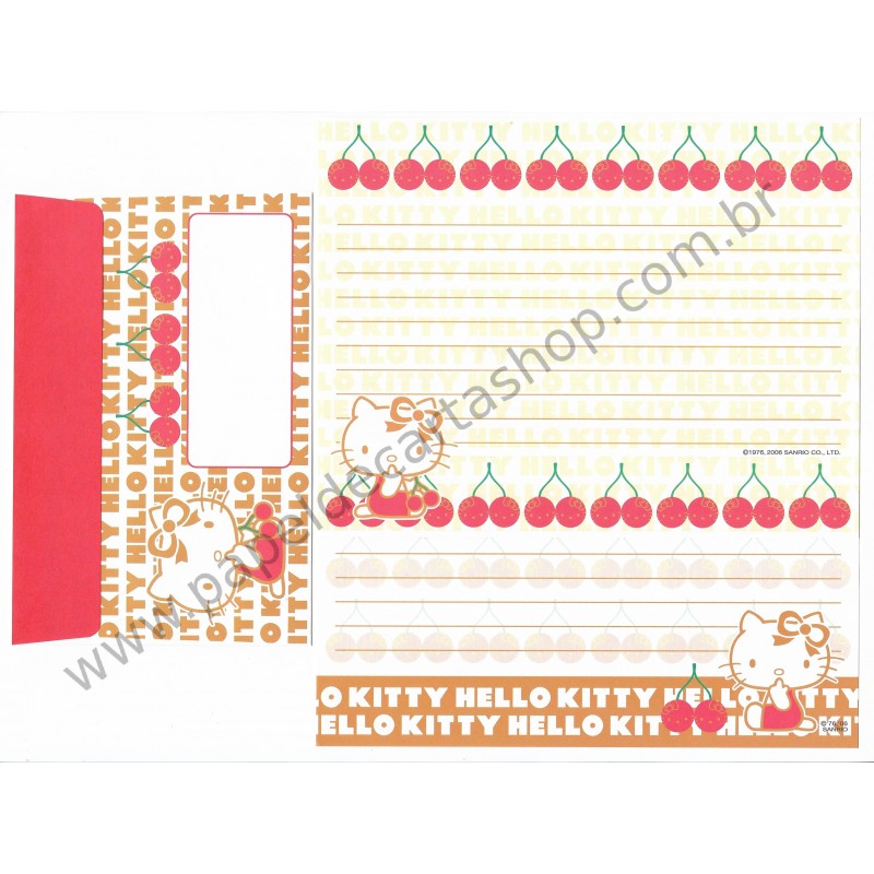 Ano 2006. Conjunto de Papel de Carta Hello Kitty Cherry Dupla Sanrio