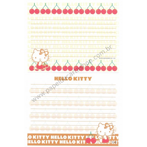 Ano 2006. Conjunto de Papel de Carta Hello Kitty Cherry Dupla Sanrio