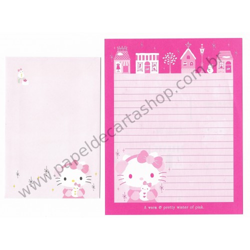 Ano 2009. Conjunto de Papel de Carta Hello Kitty Pink Winter Sanrio