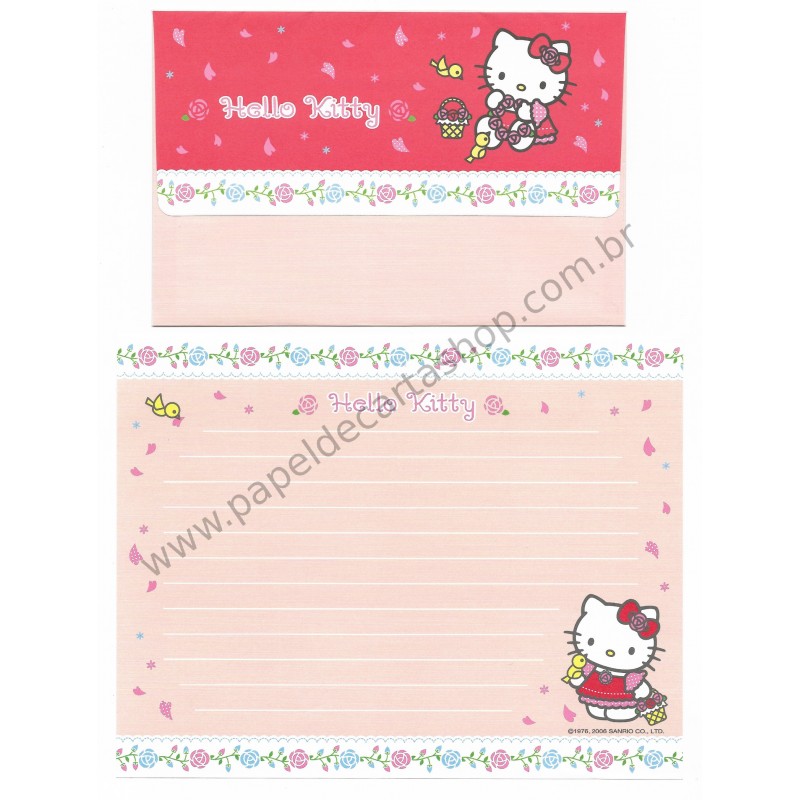 Ano 2006. Conjunto de Papel de Carta Hello Kitty Flower Basket Sanrio