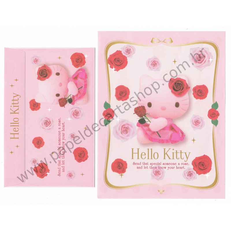 Ano 2008. Conjunto de Papel de Carta Hello Kitty Pink Sanrio