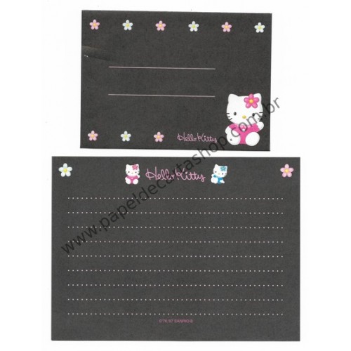 Ano 1997. Conjunto de Papel de Carta Hello Kitty Black P Sanrio