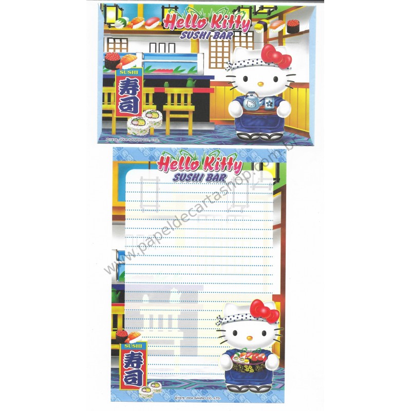 Ano 2004. Conjunto de Papel de Carta Gotōchi Kitty Sushi Bar Sanrio