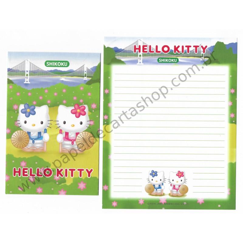 Ano 2001. Conjunto de Papel de Carta Gotōchi Kitty Shikoku Sanrio