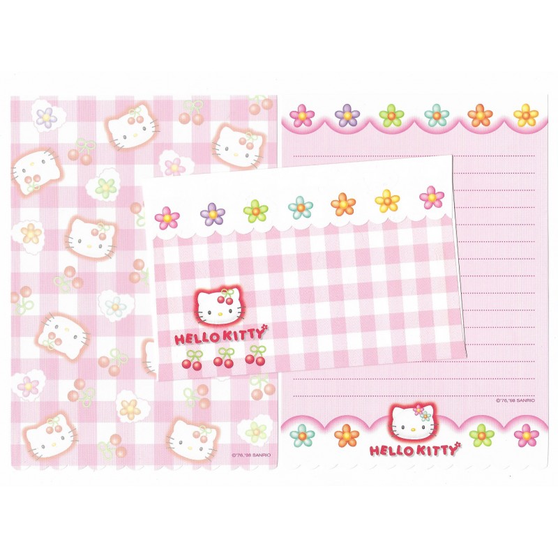 Ano 1998. Conjunto de Papel de Carta Hello Kitty Xadrez 2 Sanrio