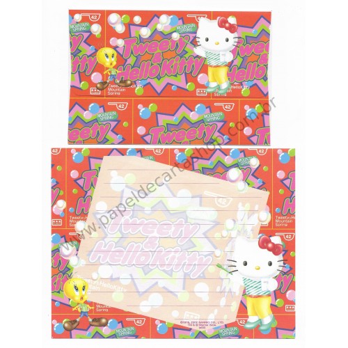 Ano 2002. Conjunto de Papel de Carta Hello Kitty & Tweety Sanrio