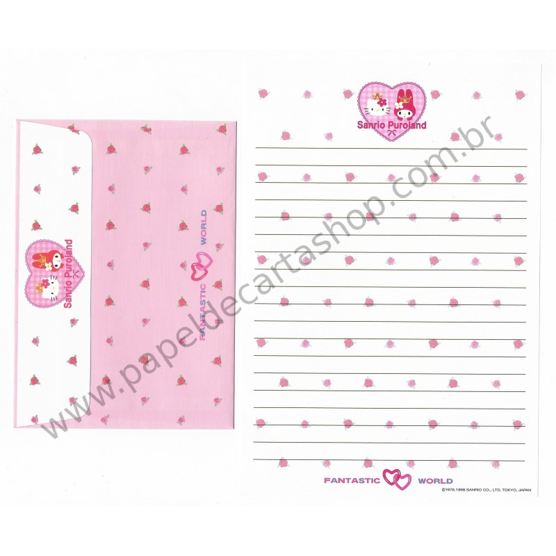 Ano 1998. Conjunto de Papel de Carta Fantastic World Sanrio Puroland