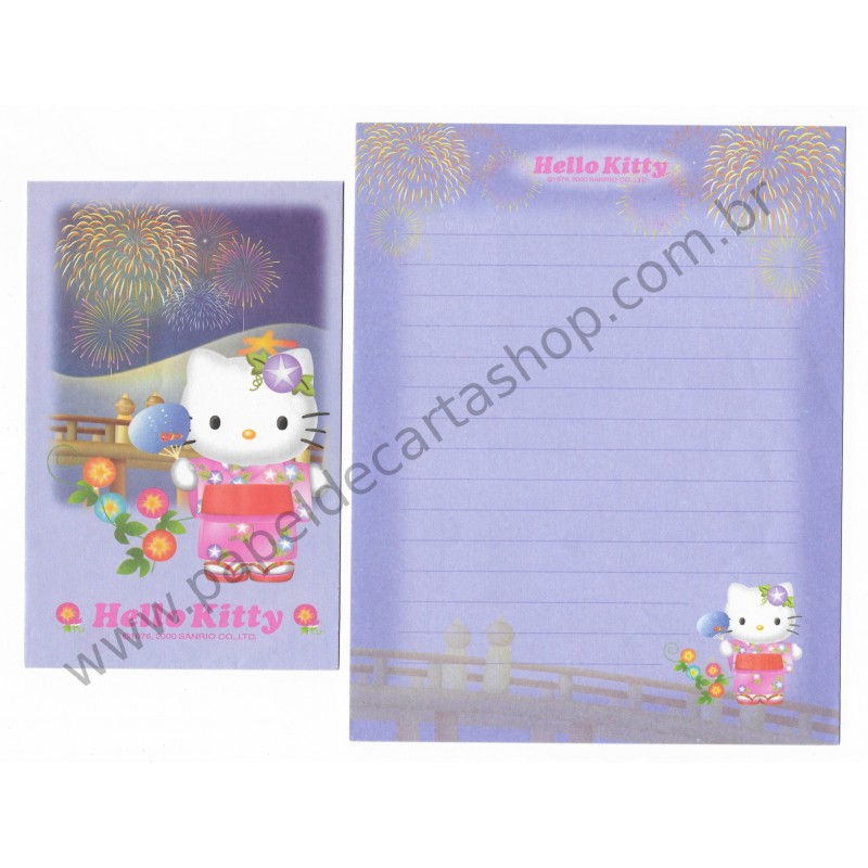 Ano 2000. Conjunto de Papel de Carta Gotōchi Kitty Regional 30 Sanrio