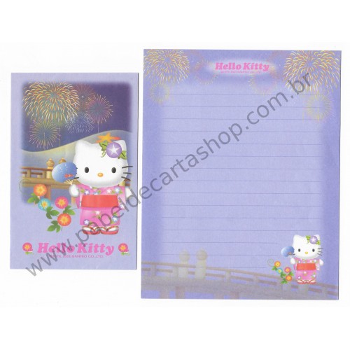 Ano 2000. Conjunto de Papel de Carta Gotōchi Kitty Regional 30 Sanrio