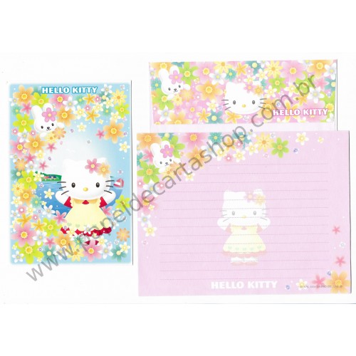 Ano 2004. Conjunto de Papel de Carta Hello Kitty FLOWER Sanrio
