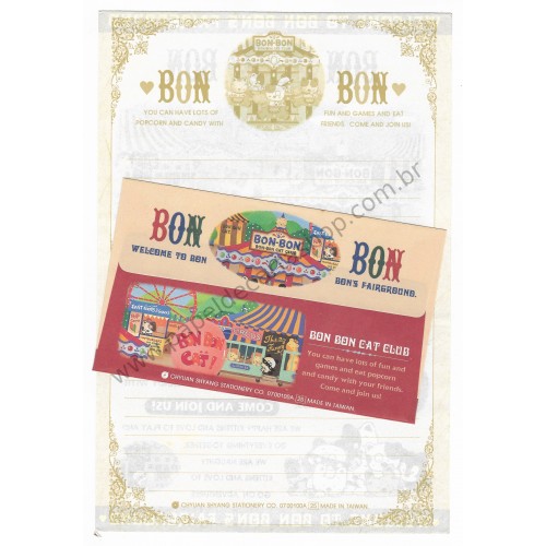 Conjunto de Papel de Carta Antigo (Vintage) Bon Bon Cat Bon's Fairground