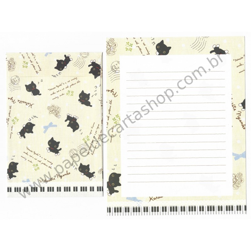 Conjunto de Papel de Carta Importado Kutusita Nyanko Piano 2 - San-X Japan