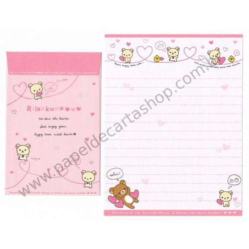 Kit 4 Conjuntos de Papel de Carta Rilakkuma Happy Time With Hearts - San-X