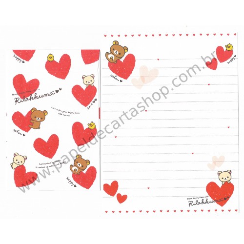 Kit 4 Conjuntos de Papel de Carta Rilakkuma Happy Time With Hearts - San-X