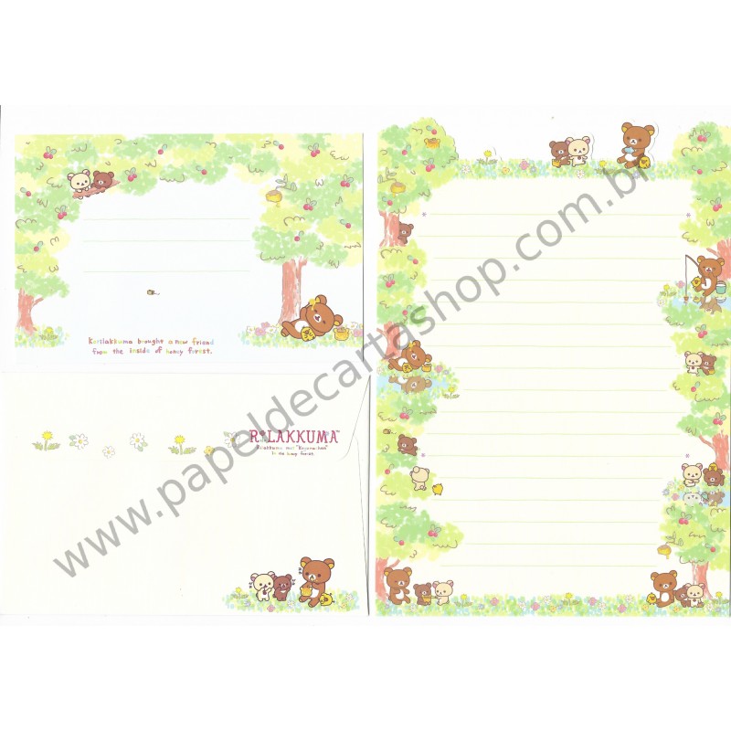 Conjunto de Papel de Carta Importado Rilakkuma Inside the Honey Forest - San-X