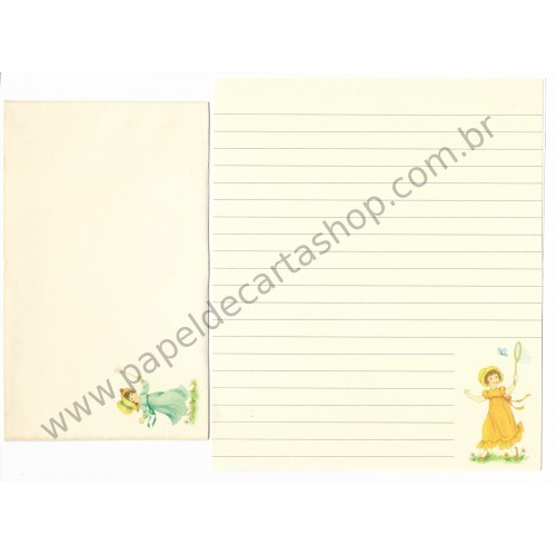 Conjunto de Papel de Carta Antigo Importado Caçando Borboletas - Hallmark