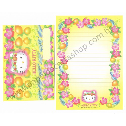 Ano 2001. Conjunto de Papel de Carta Hello Kitty Hibisco CAM Sanrio