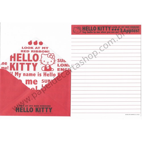 Ano 2013. Conjunto de Papel de Carta Hello Kitty Look at My Red Ribbon CVM1 Sanrio