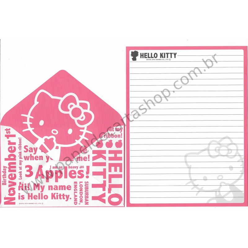 Ano 2013. Conjunto de Papel de Carta Hello Kitty Look at My Red Ribbon CRS1 Sanrio