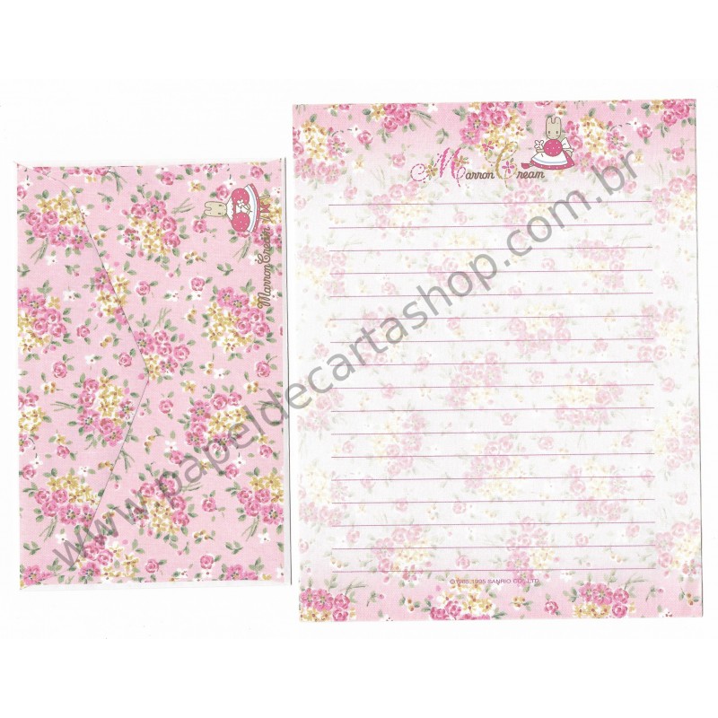 Ano 1995. Conjunto de Papel de Carta Marron Cream 1st Antigo (Vintage) Sanrio