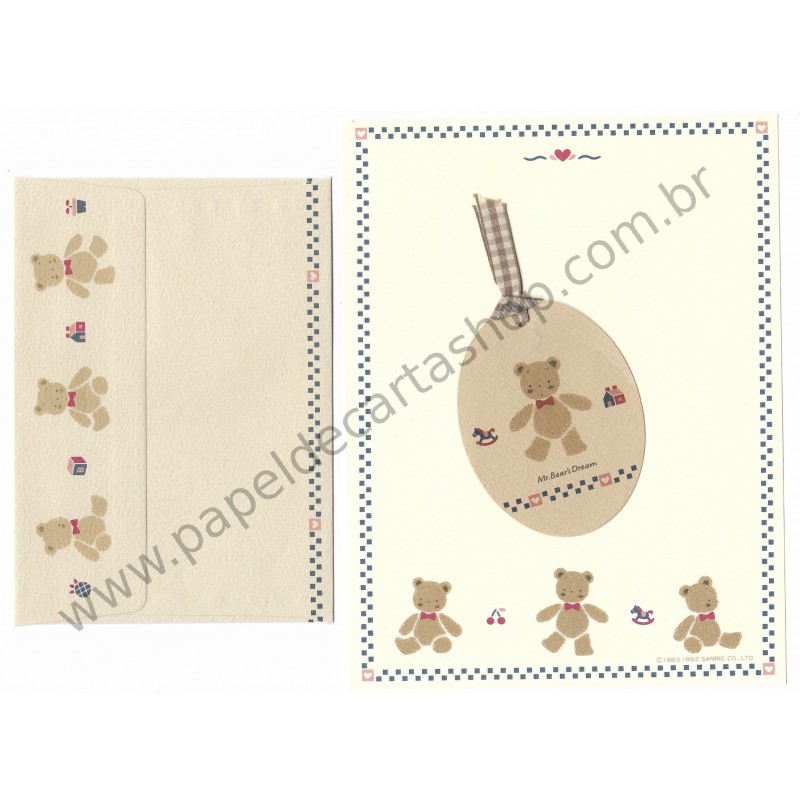 Ano 1992. Conjunto de Papel de Carta Mr. Bears Dream (Vintage) Sanrio