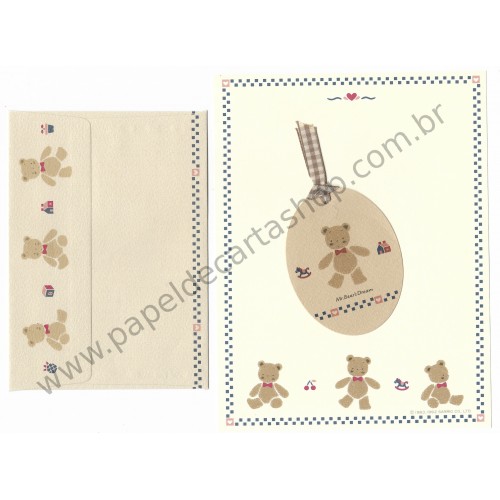 Ano 1992. Conjunto de Papel de Carta Mr. Bear's Dream (Vintage) Sanrio