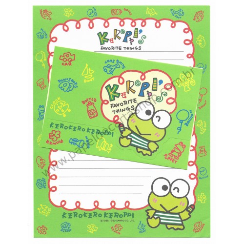 Ano 1993. Conjunto de Papel de Carta Keroppi G Antigo (Vintage) Sanrio